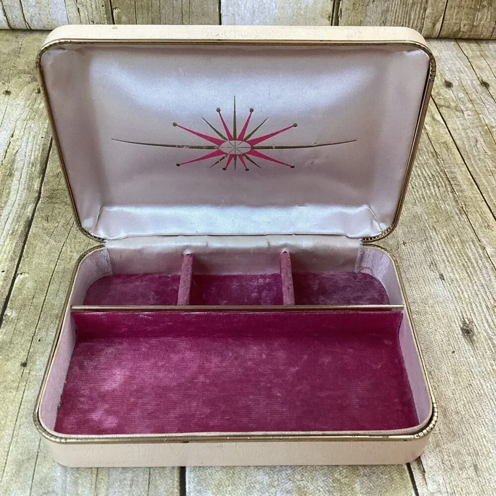 Vintage Farrington Pink Jewelry Box Sunburst Made In USA 7